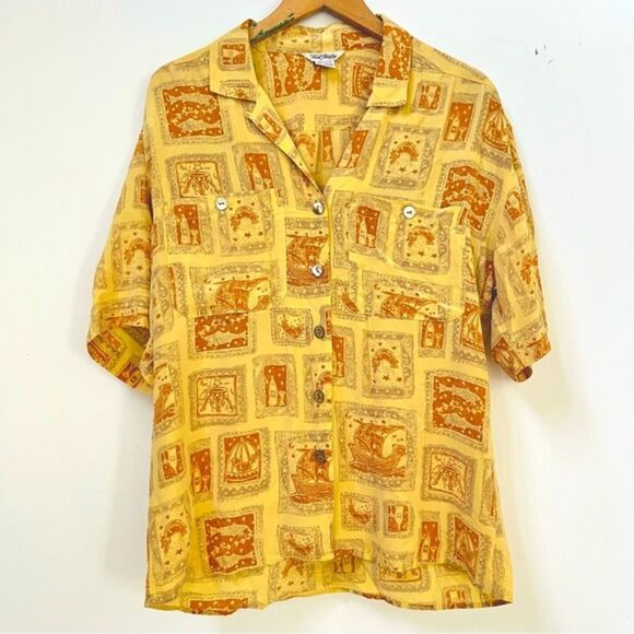 Vintage Tops - Vintage 100% Silk 80s/90s Paul Stanley Button Down - Nautical Print
